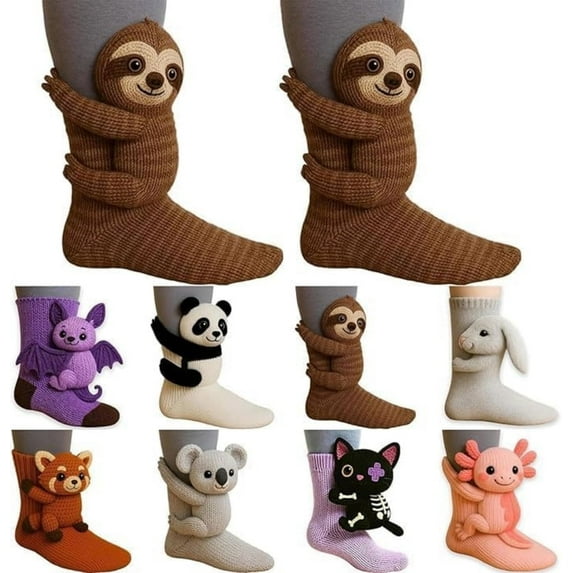 Hug Hug 3D Knit Animal Socks, Hand Crocheted Double-Layer Cotton