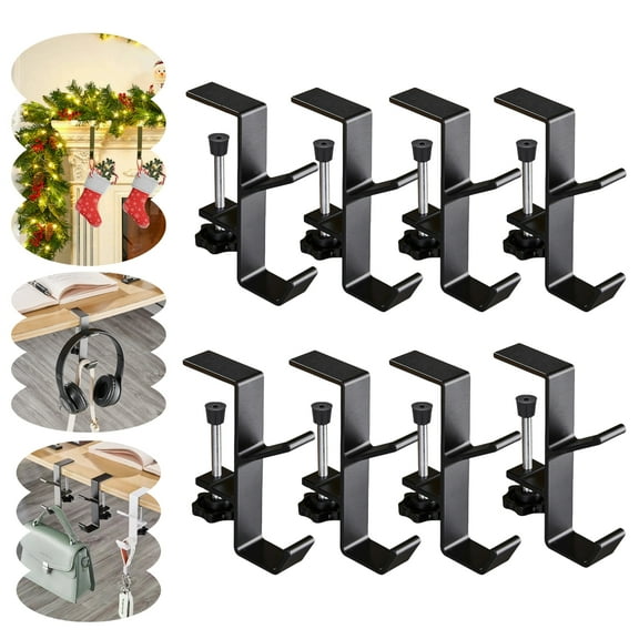 Arsey Fireplace Garland and Stocking Holder, 2 in 1 Mantel Hangers, Essential Christmas & Xmas Decoration (Black, 8 pieces)