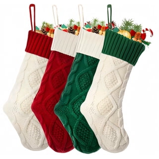 Arsey Splicing Color Christmas Stockings Hanging Decoration 18inchfor Soft Comfortable Knitted Festival Party Xmas Tree (4 PCS)