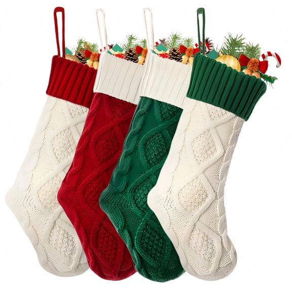 Arsey Splicing Color Christmas Stockings Hanging Decoration 18inchfor Soft Comfortable Knitted Festival Party Xmas Tree (4 PCS)