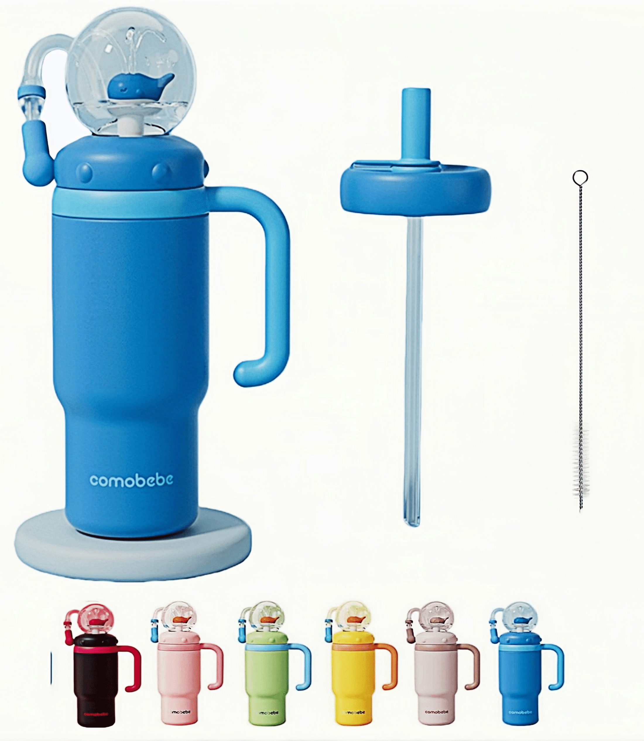Arsey Whale Fountain Tumbler With Handle Two Lids 24 Oz Water Bottle, Cute Sippy Cup For Kids Teens Adults, Blue