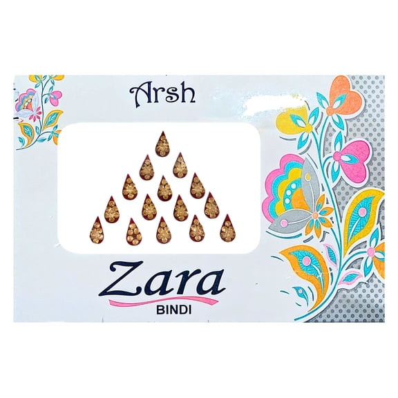 Arsh Zara Red Teardrop Crystal Bindi Set Self Adhesive Golden Stone Traditional Bridal Festive Forehead Stickers for Women