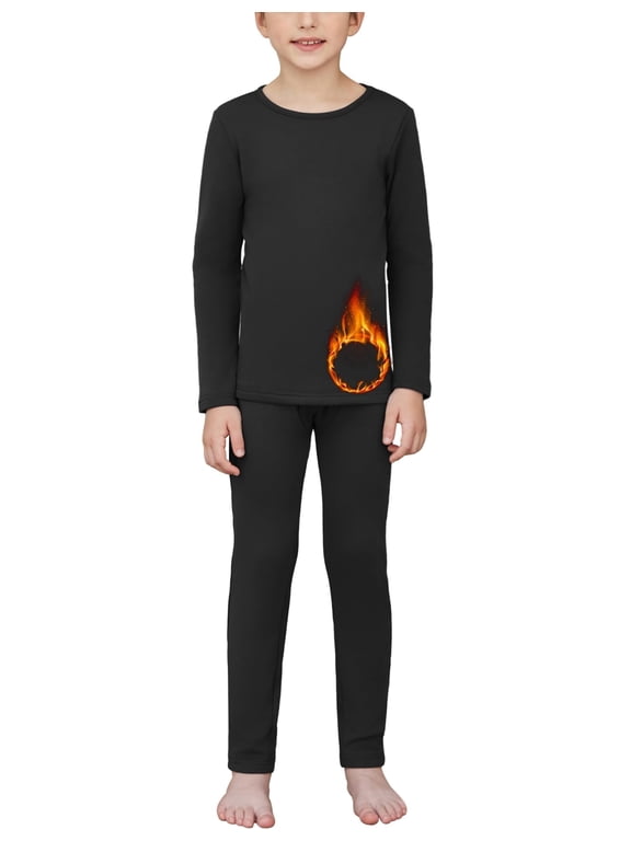 Arshienr Boys Thermal Underwear Set 2-Piece Base Layer Fleece Lined Long Johns Top Bottom Warm Set for Cold Weather
