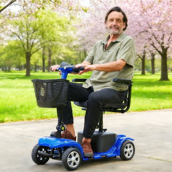 Arshin 4 Wheels Mobility Scooter with USB Port for Seniors,Electric Folding Wheelchair Device for Travel,Blue