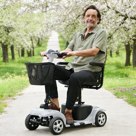 Arshin 4 Wheels Mobility Scooter with USB Port for Seniors,Electric Folding Wheelchair Device for Travel,Silver