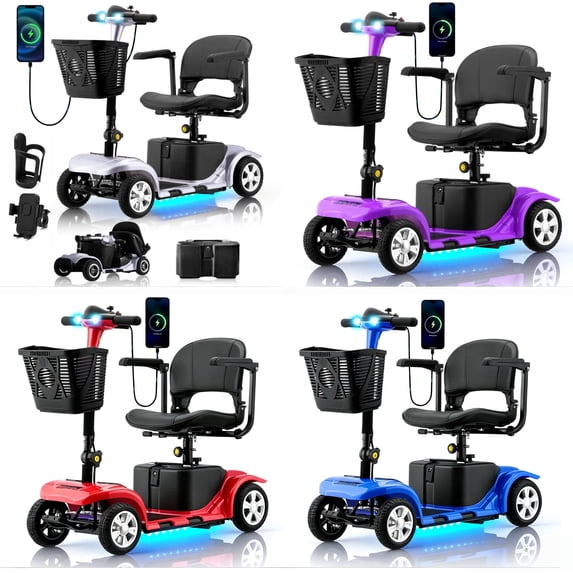 Arshin 4 Wheels Mobility Scooter with USB Port for Seniors,Electric Folding Wheelchair Device for Travel(Silver)