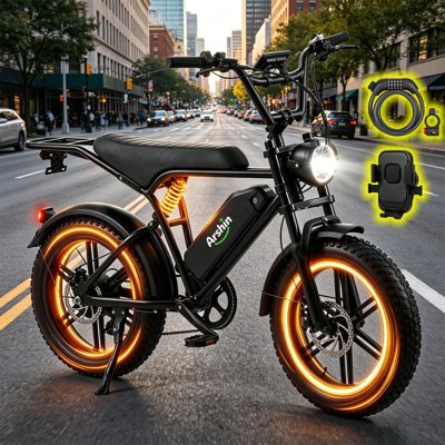 Arshin Electric Bike for Adults,All-Terrain E Bike with 1500W Peak Motor,20"x4" Fat Tire Mountain Bike,28mph Adjustable Speed,Disc Brakes,LCD Display,220Lbs Capacity,Removable Battery(Black)