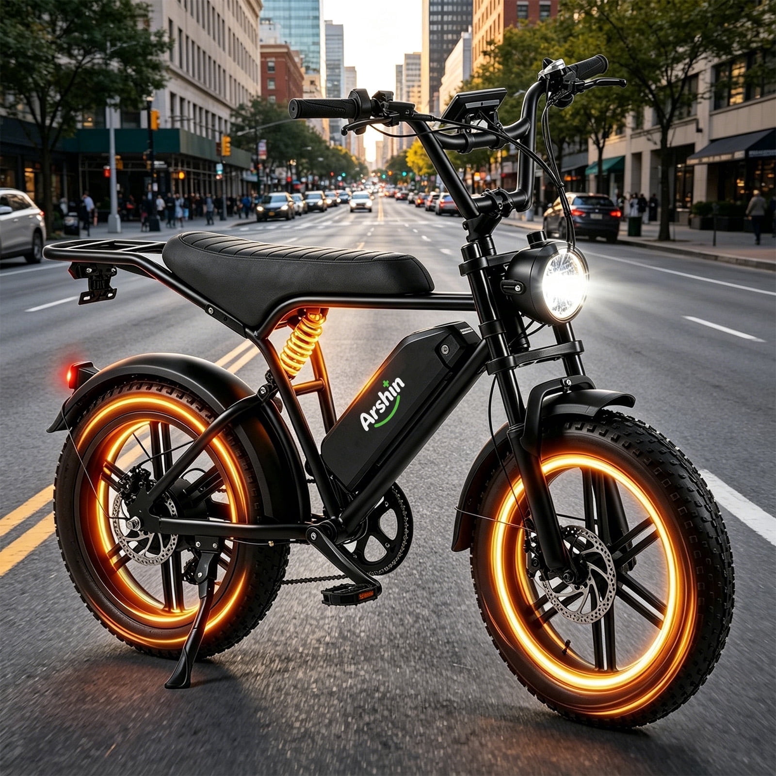 Arshin Electric Bike for Adults,All-Terrain E Bike with 1500W Peak Motor,20"x4" Fat Tire Mountain Bike,28-32mph Adjustable Speed,Disc Brakes,LCD Display,220Lbs Capacity,Removable Battery(Black)