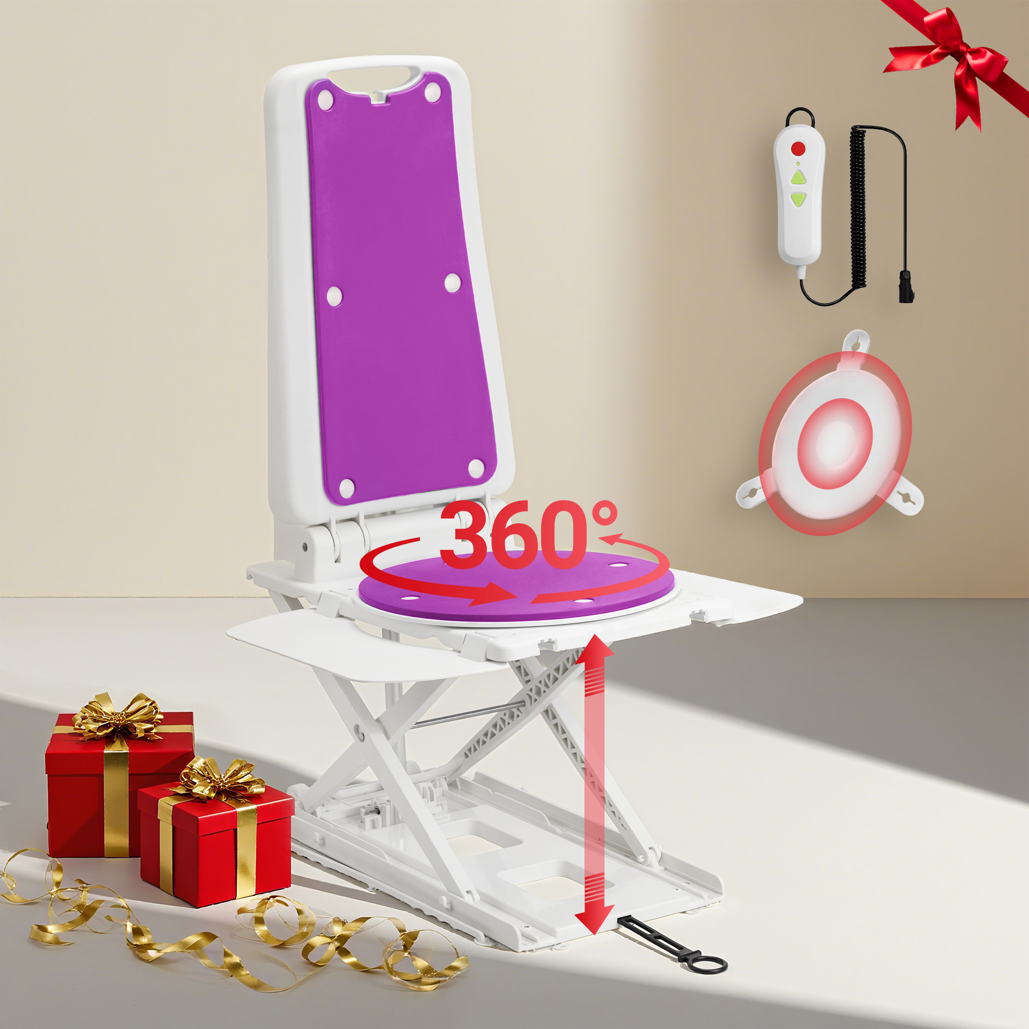 Arshin Patient Lift Transfer Chair with Remote Control,Electric Lift with 360°Swivel,Floor Lift for Elderly Fallen,Heavy-Duty Materials,308 lbs Capacity,24 lbs Net Weight,IPX8 Waterproof(Purple)