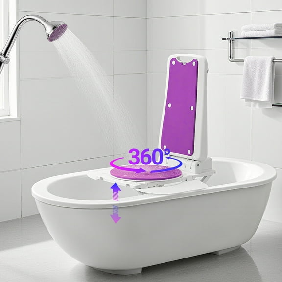 Arshin Electric Patient Lift with Remote Control & Shower Chair for Senior,Floor Lift for Elderly Fallen,360°Swivel,Heavy-Duty Plastic 308 lbs Capacity,24 lbs Net Weight,IPX8 Waterproof(Purple)