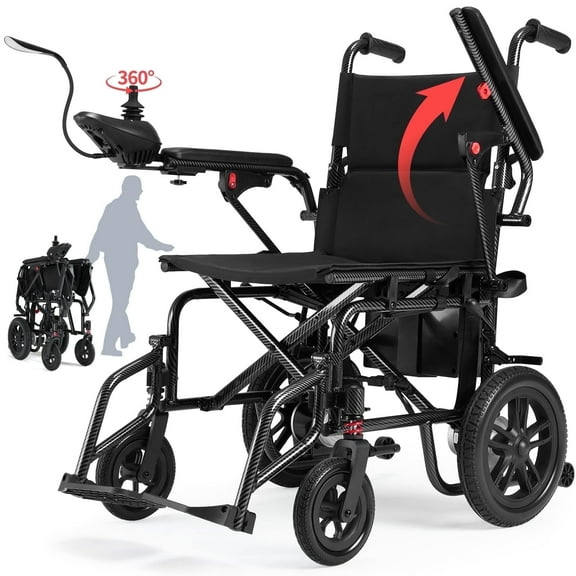 Arshin Lightweight Foldable Electric Wheelchair for Adults - 20+ Mile Motorized Mobility Scooter with 286+ lb Capacity,360°Joystick Control,Portable and Powerful(Black)