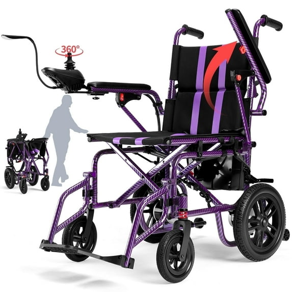 Arshin Lightweight Foldable Electric Wheelchair for Adults - 20+ Mile Motorized Mobility Scooter with 286+ lb Capacity,360°Joystick Control,Portable and Powerful(Purple)