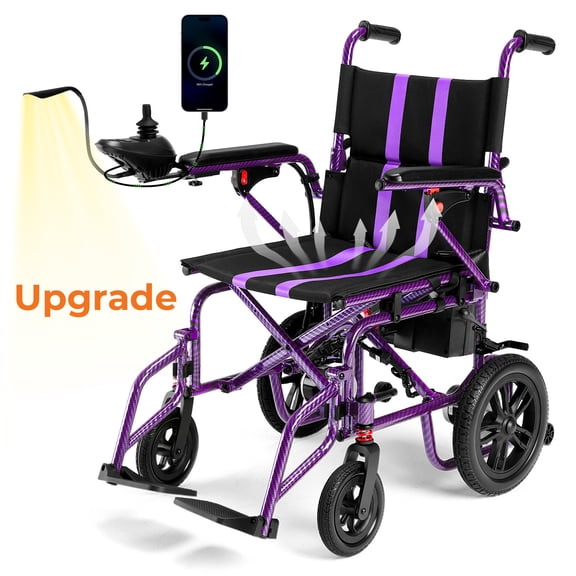 Arshin Electric Wheelchair for Adults - 20 mile Motorized Wheelchair with 286 lb Capacity,360°Joystick Control,Lightweight Foldable(Purple)