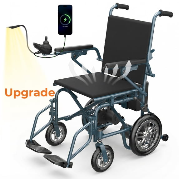 Arshin Electric Wheelchair 15+ miles Range All Terrain,Portable Motorized Wheelchair for Seniors,Lightweight Foldable Electric Wheelchair,Warranty,360W Dual Motors Powerful(Blue)