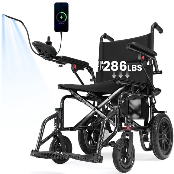 Arshin Electric Wheelchairs for Adults 20 Miles Range,Silent Electric Wheelchair Lightweight Foldable with 360°Joystick,All Terrain Dual Motors,286 lbs Capacity(Black)