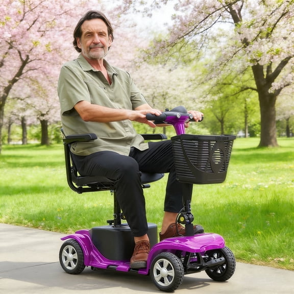 Arshin Improve 4 Wheel Mobility Scooter for Seniors,Foldable Powered Mobile Wheelchair for Adult 300lbs,Purple