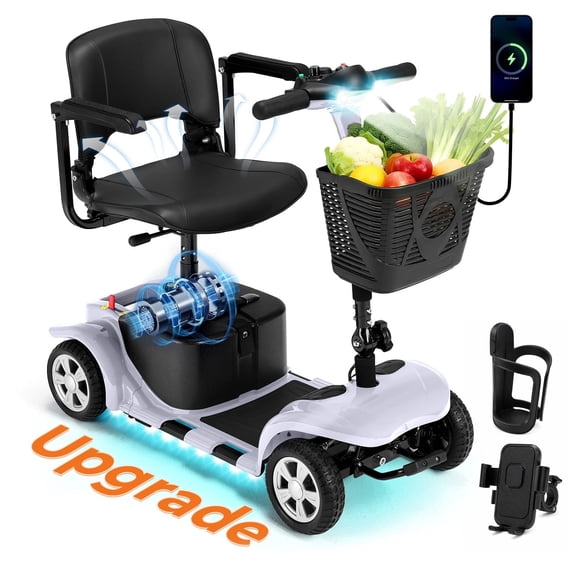 Arshin Improve 4 Wheel Mobility Scooter for Seniors,Foldable Powered Mobile Wheelchair for Adult 300lbs,Silver