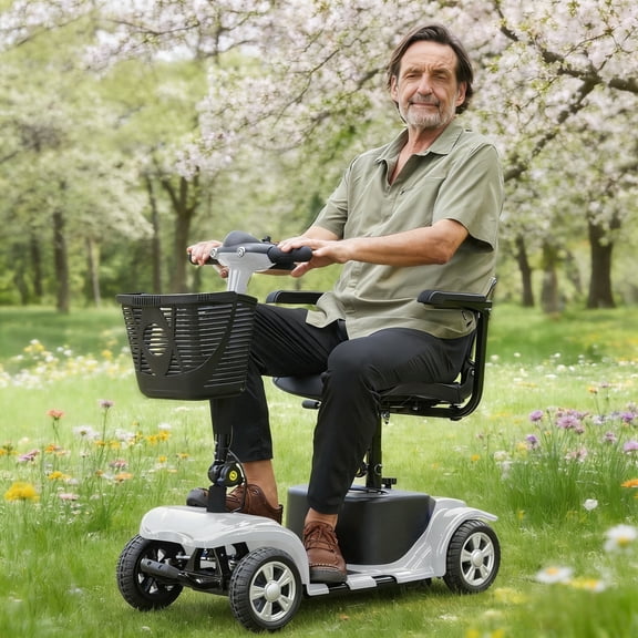 Arshin Improve 4 Wheel Mobility Scooter for Seniors,Foldable Powered Mobile Wheelchair for Adult 300lbs,Silver