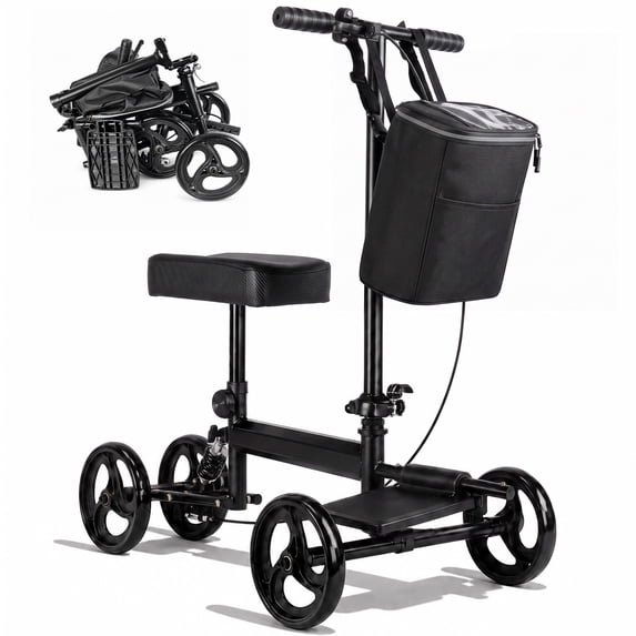 Ostrina Knee Scooter Steerable Knee Walker for Foot Injuries,Compact Crutch Alternative with Dual Braking System(Black)