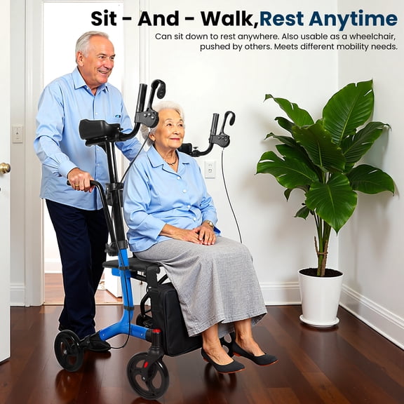 Arshin Medical Rollator Walker with Seat-Stable Mobility Support-Height Adjustable-Durable Steel Frame Construction-Smooth 9.5" All-Terrain Wheels-Foldable-450 Lb Limit-Blue