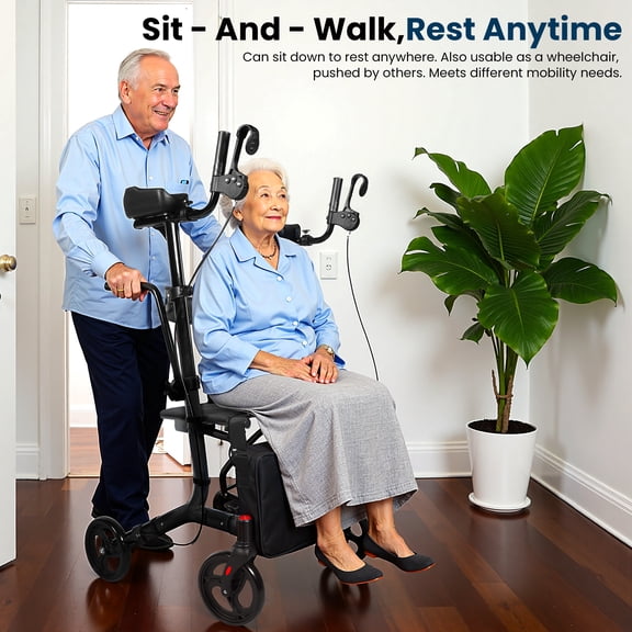 Arshin Medical Rollator Walker with Seat-Stable Mobility Support-Height Adjustable-Durable Steel Frame Construction-Smooth 9.5" All-Terrain Wheels-Foldable-450 Lb Limit-Black