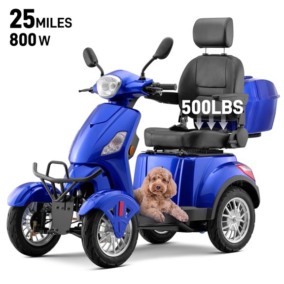 Arshin Mobility Scooter for Seniors & Adults–500lbs Capacity Heavy Duty 4-Wheel Electric Scooter,800W Motor,Long Range Battery(25 Miles),Speed Adjustable 7.5–15 mph,Full Accessories(Blue)