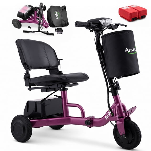 Arshin Mobility Scooters for Seniors & Adults,48V 200W Ultra-Lightweight Mobility Scooter with 300lbs,Foldable Electric Wheelchair 8 Miles Rang,2 Batteries,3.5Mph Variable Speed(Purple)