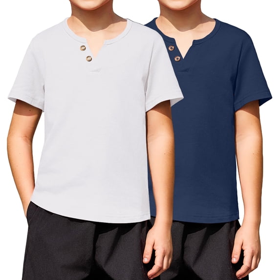 Arshiner 2-Pack Boy's Henley Shirt Short Sleeve Cotton T-Shirt