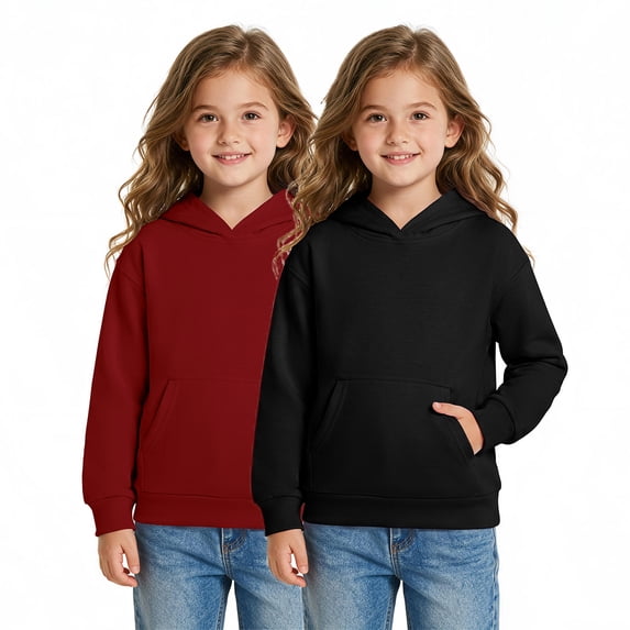 Arshiner 2-Pack Girls Oversized Hoodies Pullover Sweatshirts with Kangaroo Pocket, Kids Fashion Casual Outfits Fall Winter Clothes, Soft Solid Classic Pull-On Hooded Sweatshirts for Kids 3-10Y