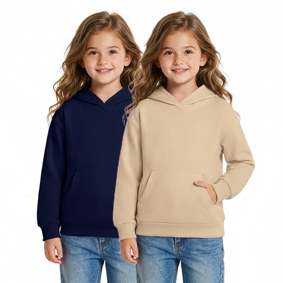 Arshiner 2-Pack Girls Oversized Hoodies Pullover Sweatshirts with Kangaroo Pocket, Kids Fashion Casual Outfits Fall Winter Clothes, Soft Solid Classic Pull-On Hooded Sweatshirts for Kids 3-10Y