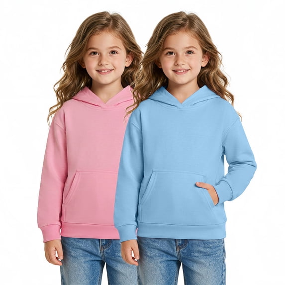 Arshiner 2-Pack Girls Oversized Hoodies Pullover Sweatshirts with Kangaroo Pocket, Kids Fashion Casual Outfits Fall Winter Clothes, Soft Solid Classic Pull-On Hooded Sweatshirts for Kids 3-10Y