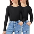 thumbnail image 1 of Arshiner 2 Packs Ribbed Knit Long Sleeve Shirts for Girls Soft Slim Fit Crewneck Casual Base Layer Tops Tees, 1 of 6