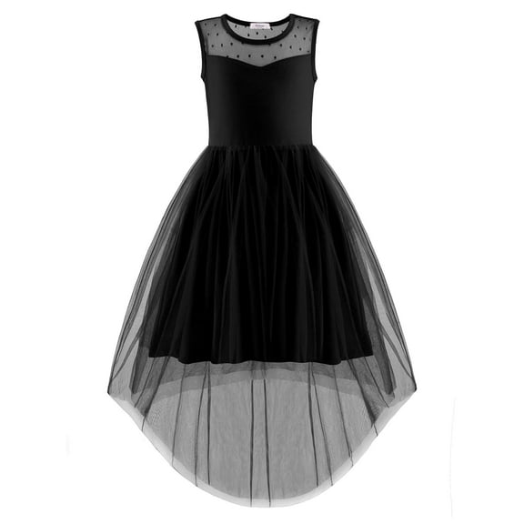 Arshiner Black Dress for Girls Formal Special Occasion Summer Church Funeral Prom Tulle Sundress