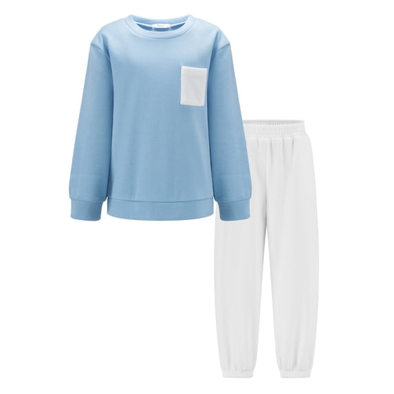 Arshiner Boy 2Pcs Fall Winter Clothes Color Block Crewneck Sweatshirt and Pants Sweatsuit