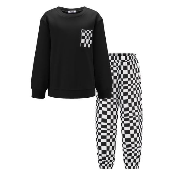 Arshiner Boy 2Pcs Fall Winter Clothes Color Block Crewneck Sweatshirt and Pants Sweatsuit