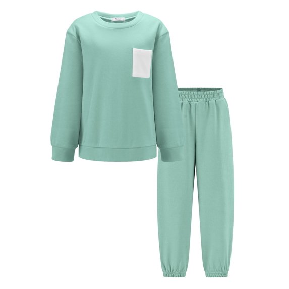 Arshiner Boy 2Pcs Fall Winter Clothes Color Block Crewneck Sweatshirt and Pants Sweatsuit