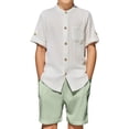 thumbnail image 1 of Arshiner Boy's Summer Beach Outfits 2 Piece Short Sleeve White Shirt and Green Shorts Vacation Texture Sets for Kids 10-11 Years, 1 of 8