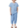 thumbnail image 1 of Arshiner Boy's 2 Pieces Clothes Set Henley Shirt Short Sleeve and Pants Wide Leg Baggy Summer Casual Outfits, 1 of 6