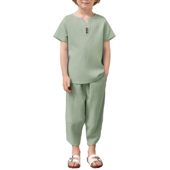 Arshiner Boy's 2 Pieces Clothes Set Henley Shirt Short Sleeve and Pants Wide Leg Baggy Summer Casual Outfits