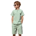 thumbnail image 1 of Arshiner Boy's 2 Pieces Linen Set Casual Henley Shirts Short Sleeve Beach Shorts Summer Shorts Outfits, 1 of 8