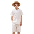 thumbnail image 1 of Arshiner Boy's 2 Pieces Linen Set Casual Henley Shirts Short Sleeve Beach Shorts Summer Shorts Outfits, 1 of 8