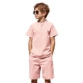 thumbnail image 1 of Arshiner Boy's 2 Pieces Summer Shorts Outfits Linen Set Casual Henley Shirts Short Sleeve Top and Short, 1 of 8