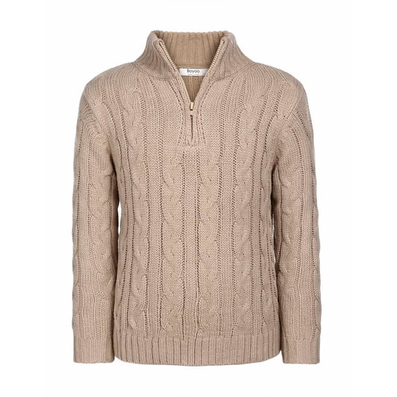 Arshiner Boy's Cable Knitted Sweater Half Zip Lightweight Casual Pullovers for Kids 5-6 Years Khaki 160