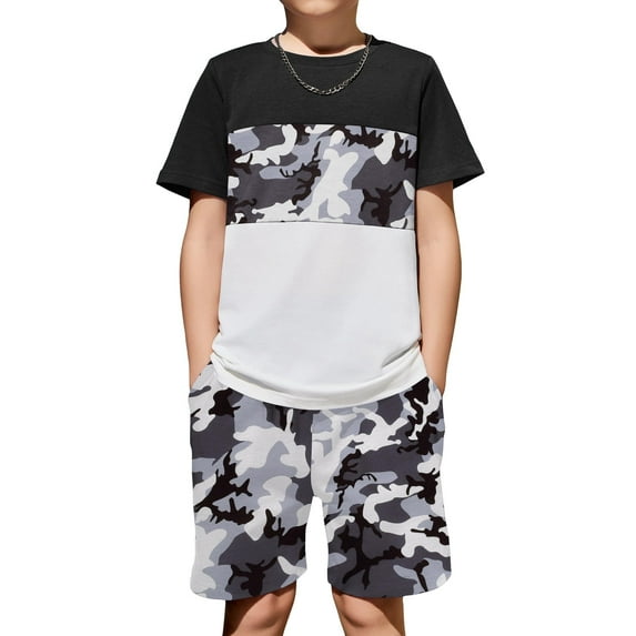 Arshiner Boys Camouflage Tee and Shorts Set 2 Piece Summer Outfits 9-10 Years