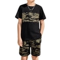 thumbnail image 1 of Arshiner Boys Camo Print Short Sleeve T Shirt and Shorts Set 2-Piece Black Outfit for Kids 9-10 Years, 1 of 7