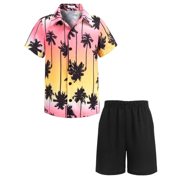Arshiner Boys Short Sleeve Button Down Shirt Set Hawaiian Casual Cute Shorts 2 Piece Sets