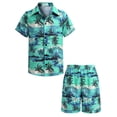 thumbnail image 1 of Arshiner Boys Button Down Hawaiian Sets Casual Summer Short Sleeve Shirt and Shorts Suits Green Printed Palmshadow Clothing 10-11 Years, 1 of 8