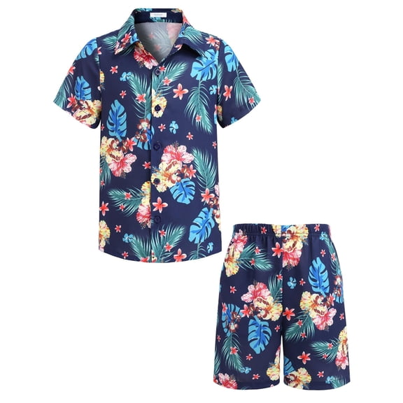 Arshiner Boys Outfit Summer Hawaiian Short Sleeve Button Down Shirt and Shorts for Beach