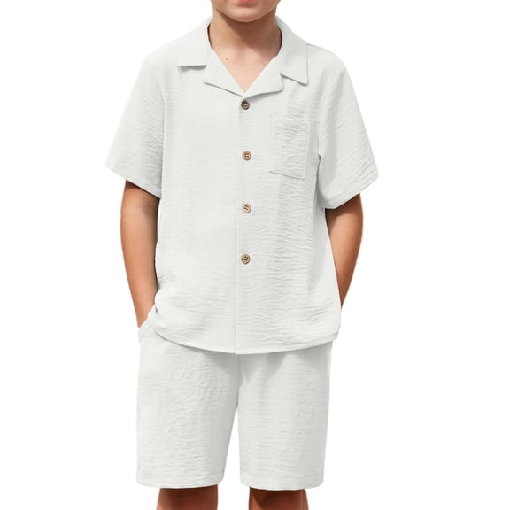 Arshiner Boy 2 Piece Outfit Short Sleeve Button Down Shirt and Shorts Set Summer Beachwear 10-11 Years
