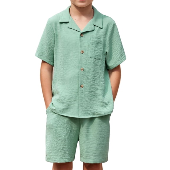 Arshiner Boys 2 Pieces Summer Beach Outfits Short Sleeve Button Down Shirts and Shorts Vacation Texture Sets for Kids
